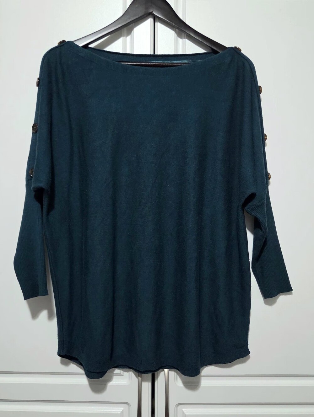 Cable & Gauge Womens Dark Teal Soft Knit Dolman Sleeve Boatneck Pullover Sweater